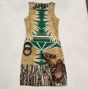 Walter Baker tribal feather sheath dress